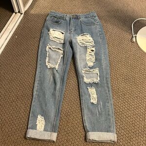 Nastygal ripped straight leg relaxed fit jeans